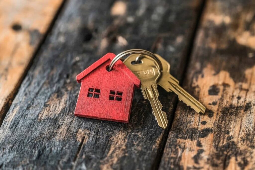 Keys with home shaped keychain